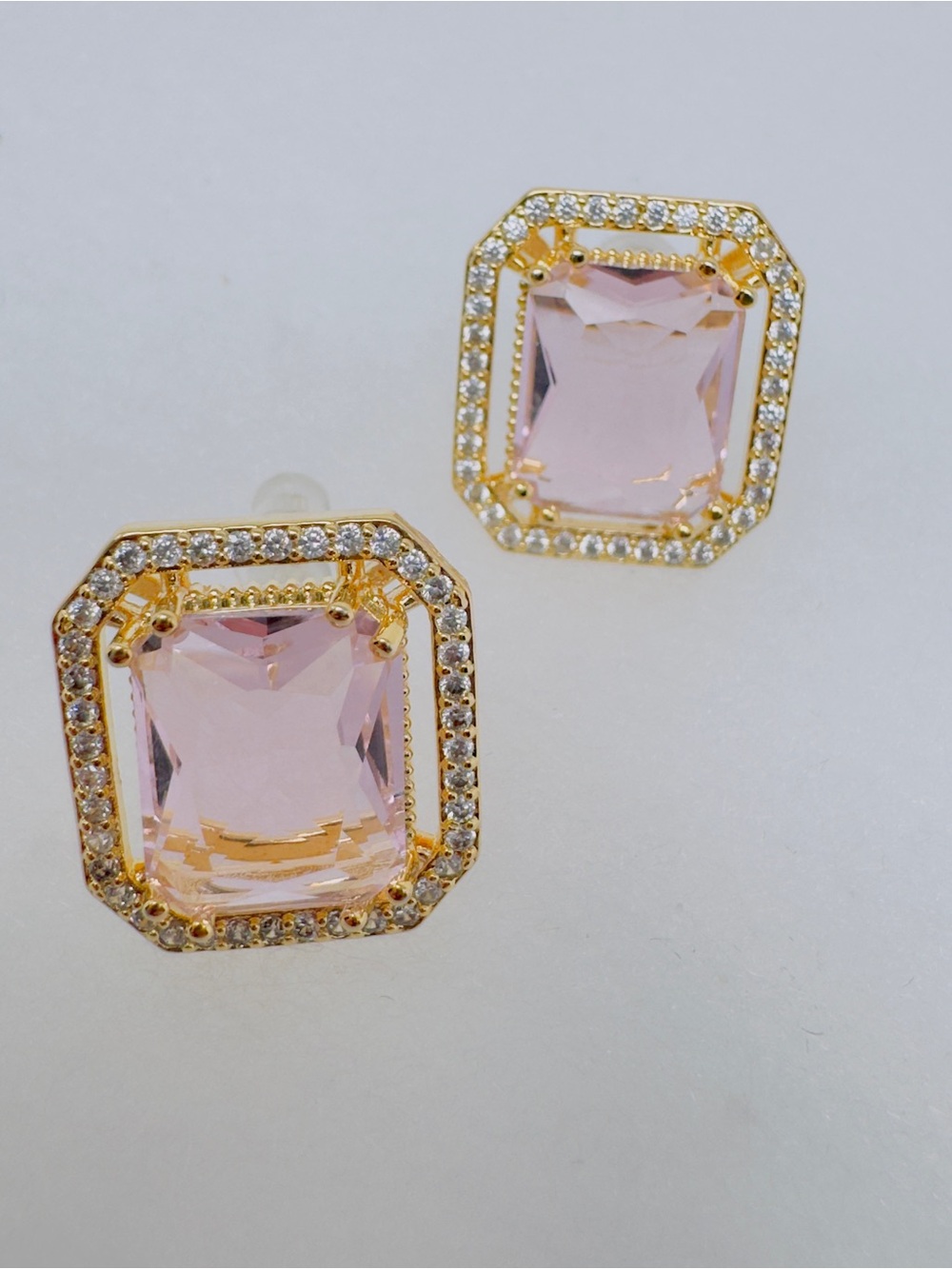 Elegant Gold-Plated Pink Crystal Halo Stud Earrings